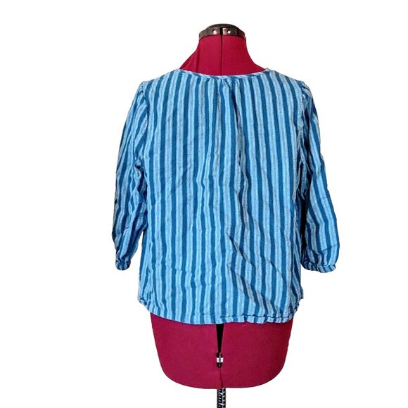 Loft Beach Top Popover Teal Blue Women Smocked Side Split  Size Medium - Picture 3 of 6